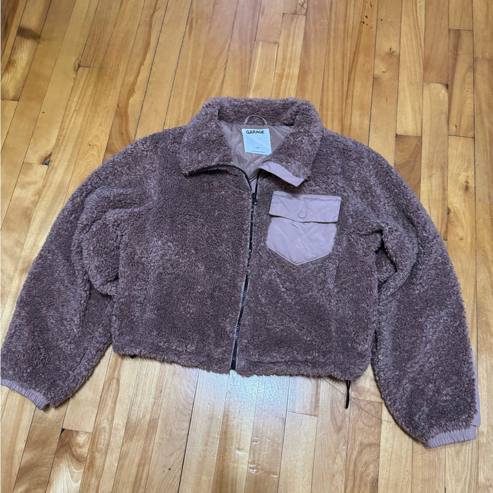 Brown sherpa cropped jacket
